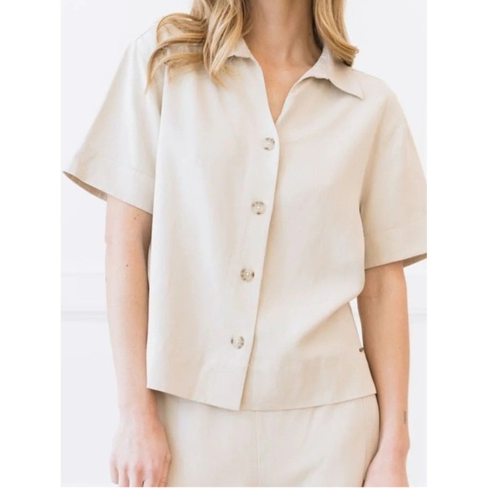 NWT Cozy Earth coastal comfort shirt Linen blend Oprah‎ fav Small